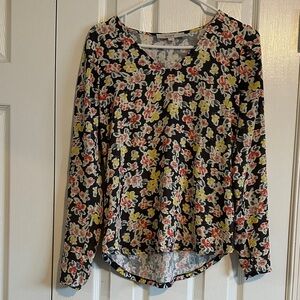 LOFT Gray Floral Long Sleeve Blouse
